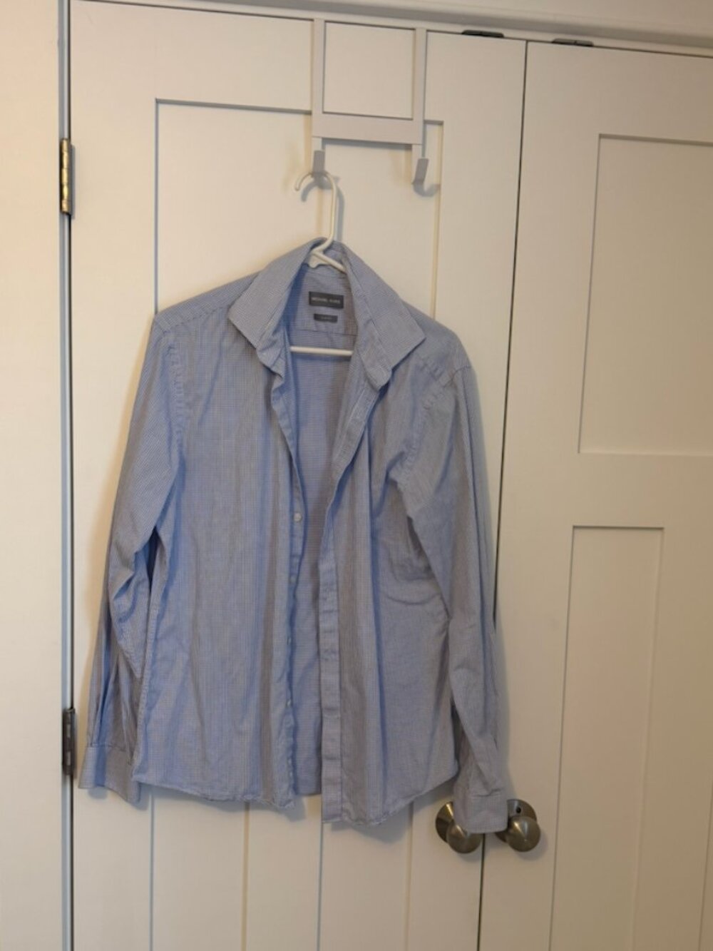 Michael Kors Slim Fit Blue Check Button Down Dress Shirt Men's Large